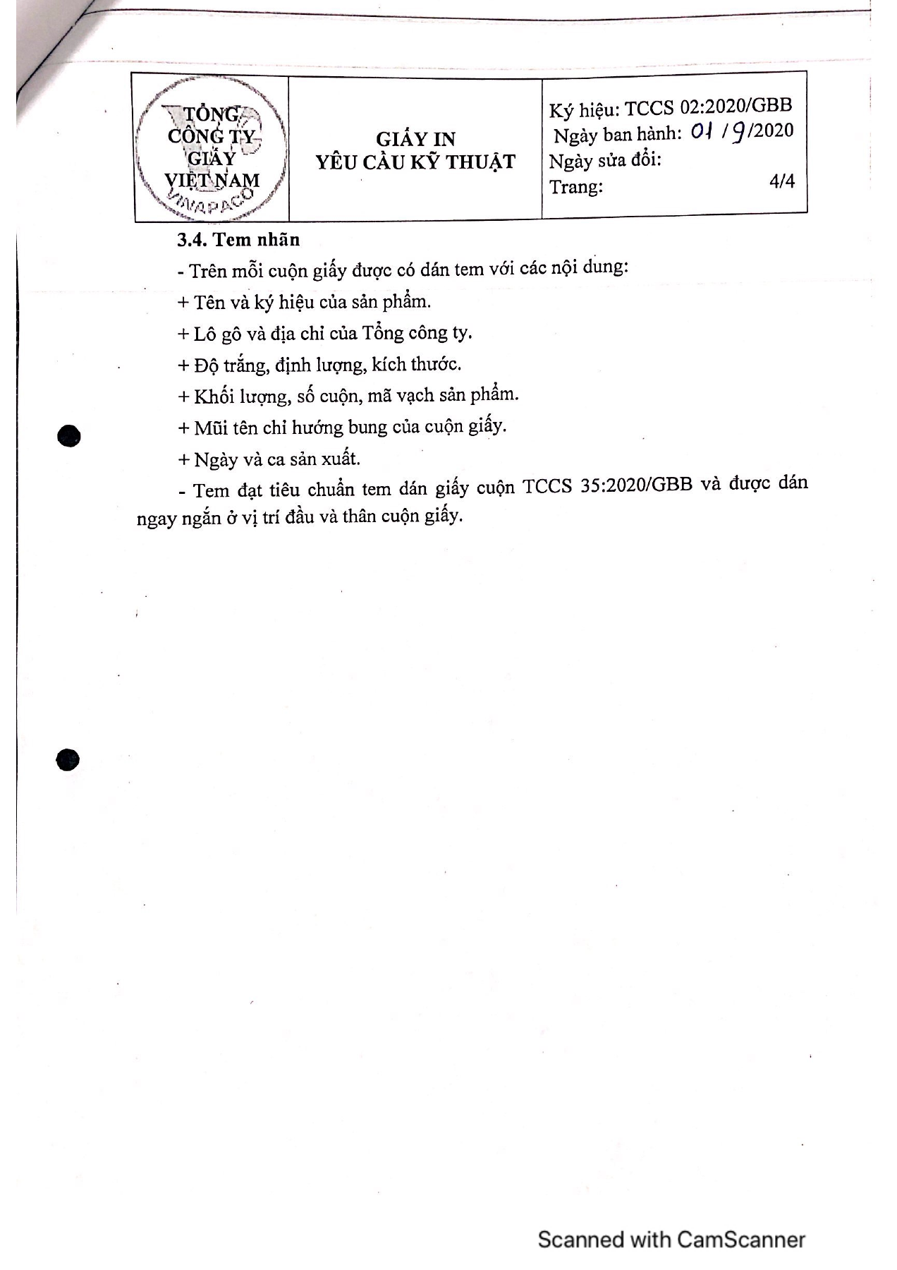 VINAPACO · Giấy in · TCCS 02:2020/GBB